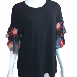 Kim & Cami Floral Flower Lace Sleeve Blouse NWT L